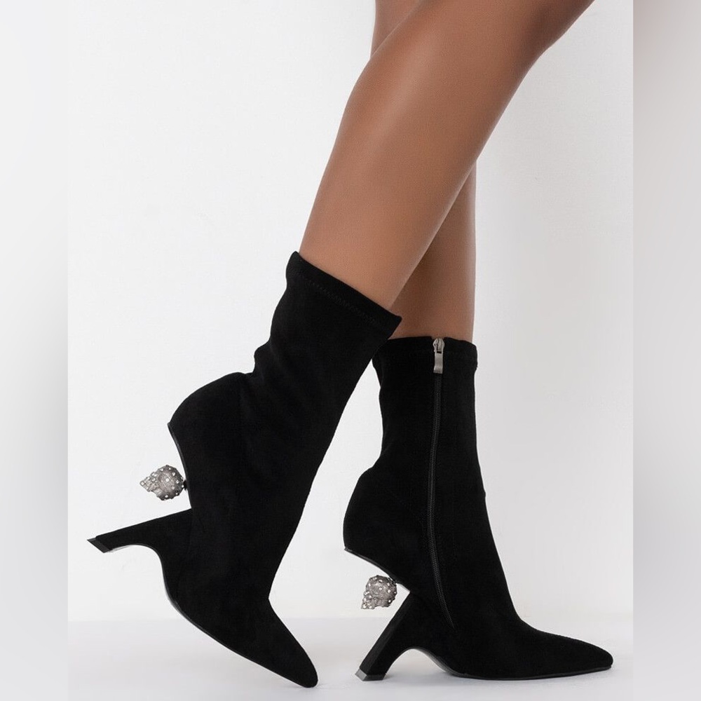 SALE!!!!!DIAMONDS SKULL BOOTIE IN BLACK, ANKLE BOOTS, black boots, wedged heels,